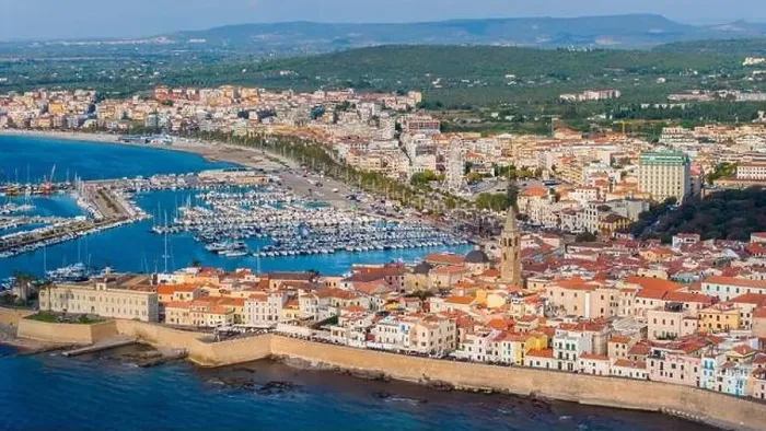 Framed Print : Aerial view of the old town of Alghero in Sardinia Framed Print : Aerial view of the old town of Alghero in Sardinia