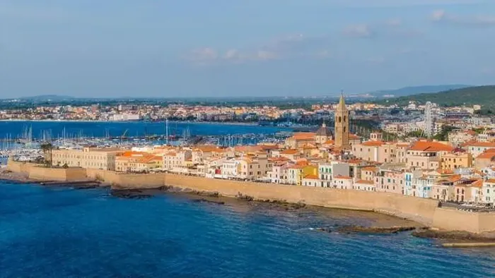 Framed Print : Aerial view of the old town of Alghero in Sardinia Framed Print : Aerial view of the old town of Alghero in Sardinia