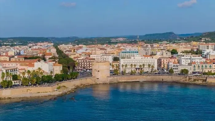 Framed Print : Aerial view of the old town of Alghero in Sardinia Framed Print : Aerial view of the old town of Alghero in Sardinia