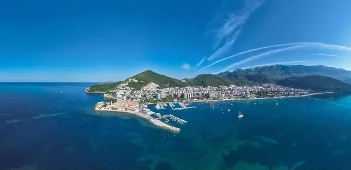 Framed Print : Aerial view of the old town in Budva in a beautiful summer day, Montenegro Framed Print : Aerial view of the old town in Budva in a beautiful summer day, Montenegro
