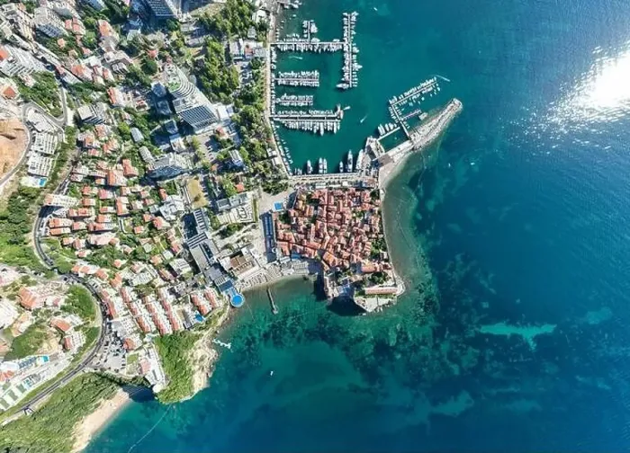Framed Print : Aerial view of the old town in Budva in a beautiful summer day, Montenegro Framed Print : Aerial view of the old town in Budva in a beautiful summer day, Montenegro