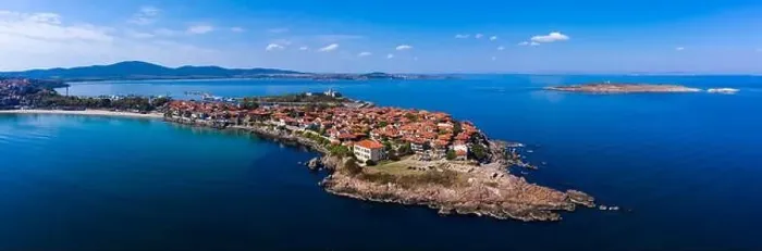 Framed Print : Aerial view of the old town of Sozopol, the Black Sea and mountains, Bulgaria.. Drone panoramic shot Framed Print : Aerial view of the old town of Sozopol, the Black Sea and mountains, Bulgaria.. Drone panoramic shot