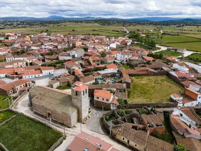 Framed Print : Aerial view of old town with stone houses and old church. Spain Framed Print : Aerial view of old town with stone houses and old church. Spain