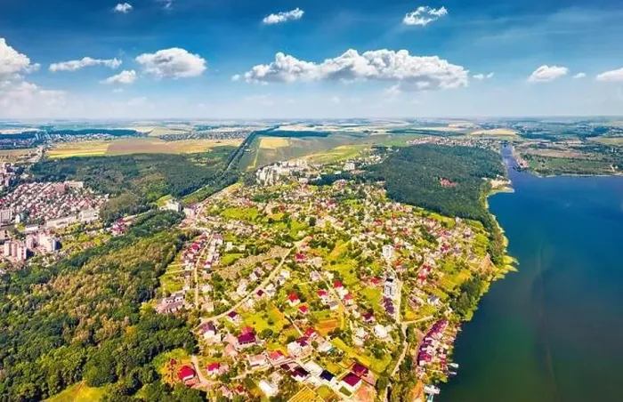 Framed Print : Aerial view of outskirts of Ternopil town Framed Print : Aerial view of outskirts of Ternopil town