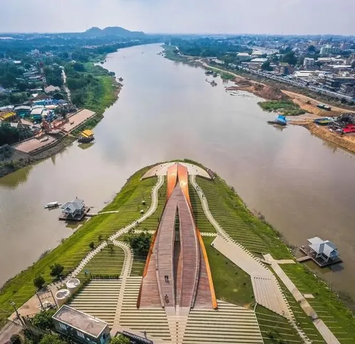 Framed Print : Aerial view of Pa San bridge (or Pasan bridge) on the Chao Phraya River in Nakhon Sawan, Thailand