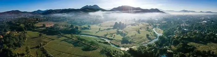 Framed Print : Aerial view of Pai during sunrise with fog in Mae Hong Son, Thailand. High quality Photo Framed Print : Aerial view of Pai during sunrise with fog in Mae Hong Son, Thailand. High quality Photo
