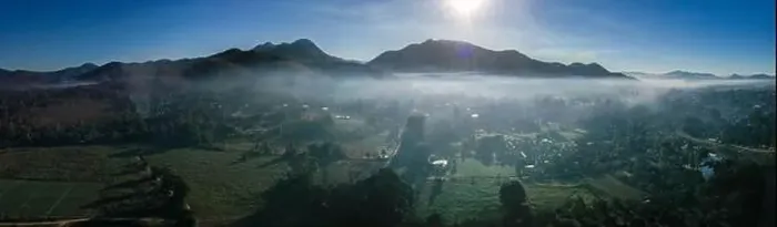Framed Print : Aerial view of Pai during sunrise with fog in Mae Hong Son, Thailand. High quality Photo Framed Print : Aerial view of Pai during sunrise with fog in Mae Hong Son, Thailand. High quality Photo