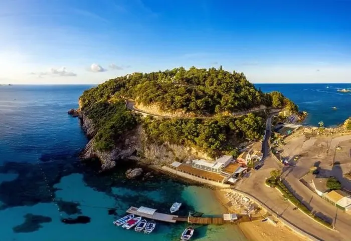 Framed Print : Aerial view on Paleokastritsa monastery bay Framed Print : Aerial view on Paleokastritsa monastery bay