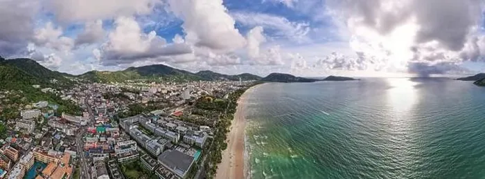 Framed Print : Aerial view panorama of amazing beach with people relax on the beach Framed Print : Aerial view panorama of amazing beach with people relax on the beach