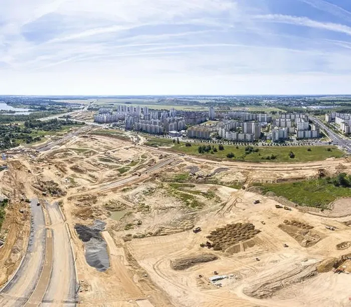 Framed Print : aerial view panorama of construction site near city residential area Framed Print : aerial view panorama of construction site near city residential area