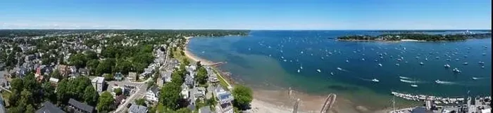 Framed Print : Aerial view panorama of Sandy Point at Danvers River mouth to Salem Harbor in city of Beverly, Massachusetts MA, USA Framed Print : Aerial view panorama of Sandy Point at Danvers River mouth to Salem Harbor in city of Beverly, Massachusetts MA, USA