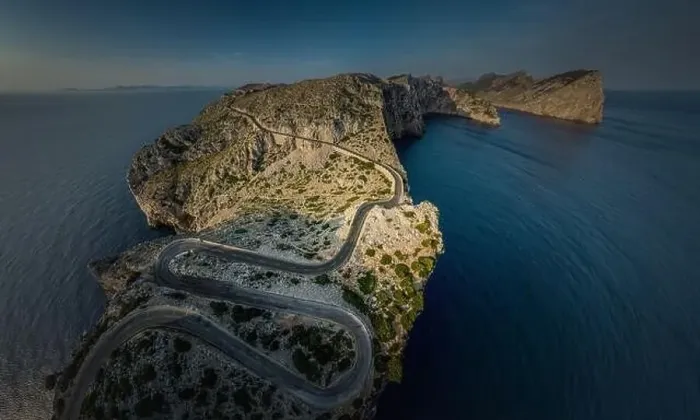 Framed Print : Aerial view / Panorama of a serpentine road on Mallorca in the northern mountains / Cap Formentor Framed Print : Aerial view / Panorama of a serpentine road on Mallorca in the northern mountains / Cap Formentor