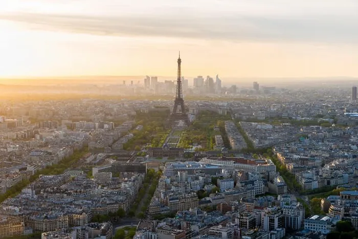 Framed Print : Aerial view of Paris and Eiffel tower at sunset in Paris, France Framed Print : Aerial view of Paris and Eiffel tower at sunset in Paris, France