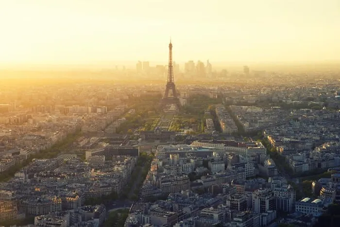 Framed Print : Aerial view of Paris and Eiffel tower at sunset in Paris, France Framed Print : Aerial view of Paris and Eiffel tower at sunset in Paris, France