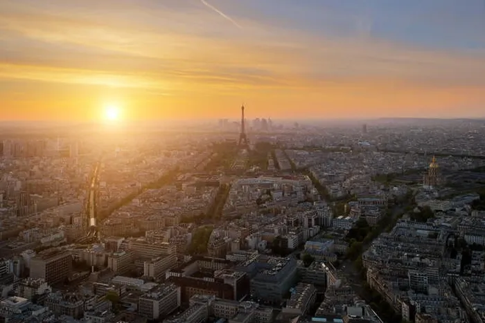 Framed Print : Aerial view of Paris skyline with Eiffel Tower at sunset in Paris, France Framed Print : Aerial view of Paris skyline with Eiffel Tower at sunset in Paris, France