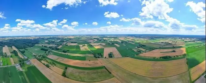 Framed Print : Aerial view of pastures and farmlands Beautiful French countryside with green fields and meadows Framed Print : Aerial view of pastures and farmlands Beautiful French countryside with green fields and meadows