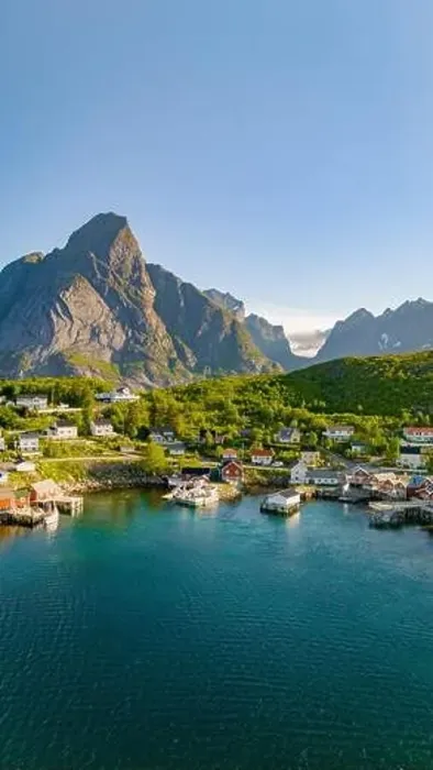 Framed Print : An aerial view of a peaceful harbor in Lofoten Framed Print : An aerial view of a peaceful harbor in Lofoten