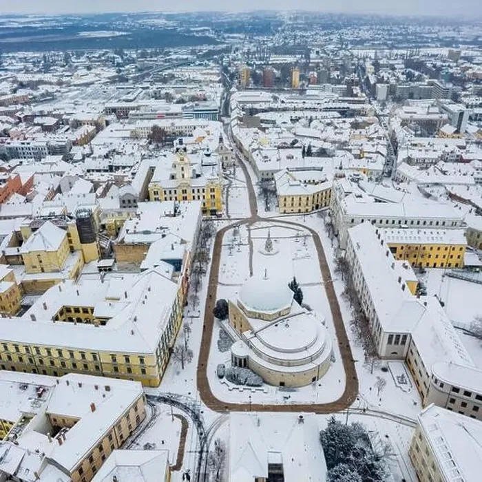 Framed Print : aerial view of Pecs, Hungary at winter with snowy rooftops Framed Print : aerial view of Pecs, Hungary at winter with snowy rooftops