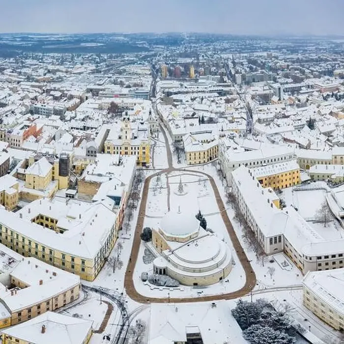 Framed Print : aerial view of Pecs, Hungary at winter with snowy rooftops Framed Print : aerial view of Pecs, Hungary at winter with snowy rooftops