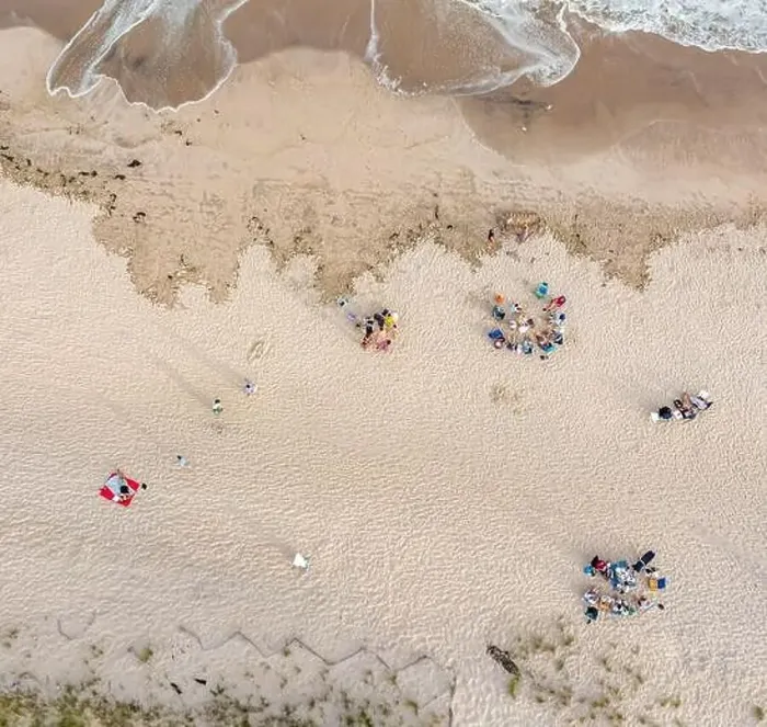 Framed Print : Aerial view of people at flying point beach, Watermill, NY Framed Print : Aerial view of people at flying point beach, Watermill, NY