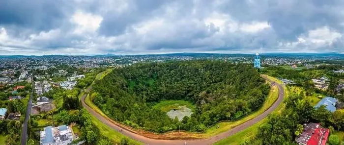 Framed Print : Aerial top view perspective of Trou Aux Cerf Volcano Curepipe in the tropical island jungle of Mauritius Framed Print : Aerial top view perspective of Trou Aux Cerf Volcano Curepipe in the tropical island jungle of Mauritius