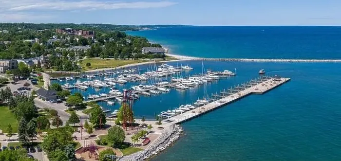 Framed Print : Aerial view of Petoskey Harbor