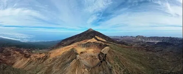 Framed Print : Aerial view of Pico Viejo volcano with Mount Teide in the background in Tenerife, Canary Islands, Spain Framed Print : Aerial view of Pico Viejo volcano with Mount Teide in the background in Tenerife, Canary Islands, Spain