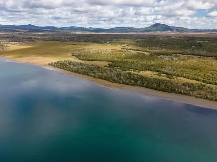 Framed Print : Aerial view of picturesque Lago Yehuin on the island Tierra del Fuego, Argentina, South America