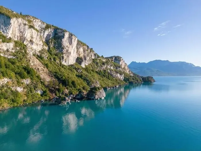 Framed Print : Aerial view of the picturesque Marble Caves near Puerto Rio Tranquilo - Lago General Carrera, Chile