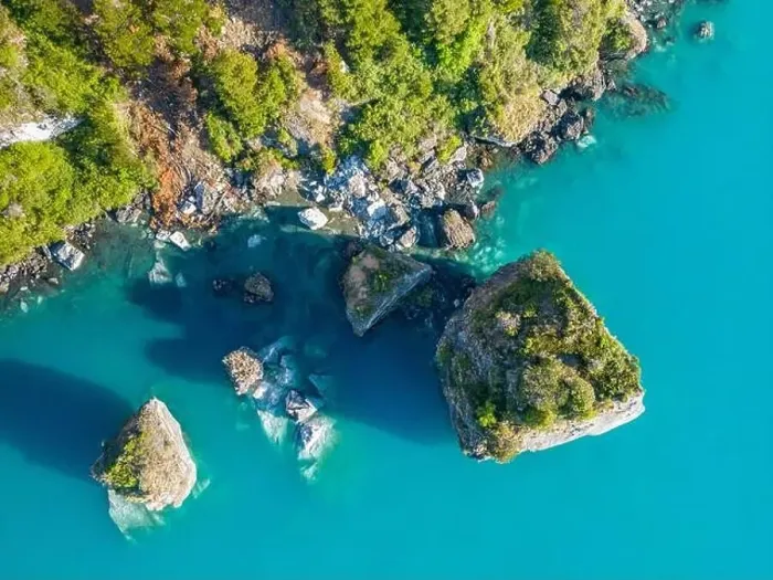 Framed Print : Aerial view of the picturesque Marble Caves near Puerto Rio Tranquilo - Lago General Carrera, Chile Framed Print : Aerial view of the picturesque Marble Caves near Puerto Rio Tranquilo - Lago General Carrera, Chile