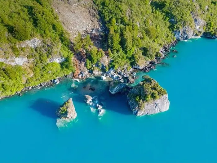 Framed Print : Aerial view of the picturesque Marble Caves near Puerto Rio Tranquilo - Lago General Carrera, Chile Framed Print : Aerial view of the picturesque Marble Caves near Puerto Rio Tranquilo - Lago General Carrera, Chile