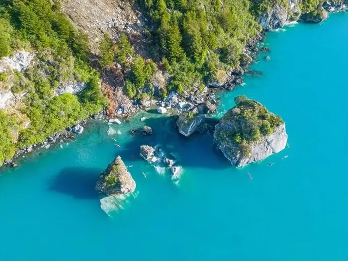 Framed Print : Aerial view of the picturesque Marble Caves near Puerto Rio Tranquilo - Lago General Carrera, Chile Framed Print : Aerial view of the picturesque Marble Caves near Puerto Rio Tranquilo - Lago General Carrera, Chile