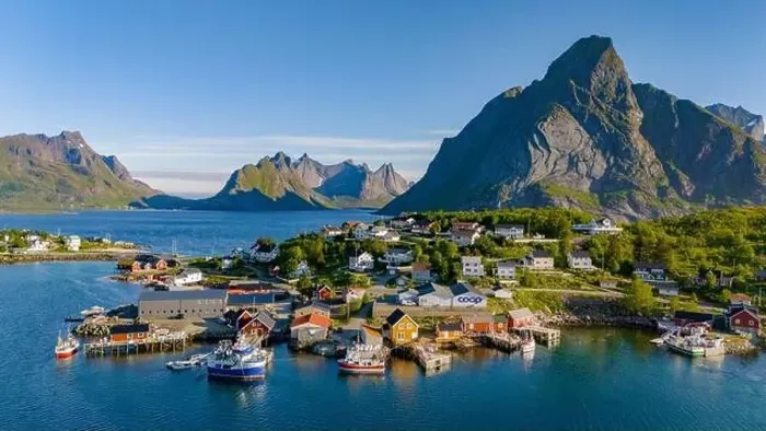 Framed Print : An aerial view of a picturesque village in Norway Framed Print : An aerial view of a picturesque village in Norway