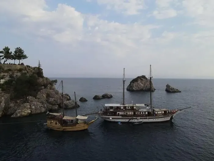 Framed Print : Aerial View Pirate Ships Near Island Of Panagia In Famous Tourist Destination Parga Town The Greek Caribbean Of Epirus Framed Print : Aerial View Pirate Ships Near Island Of Panagia In Famous Tourist Destination Parga Town The Greek Caribbean Of Epirus