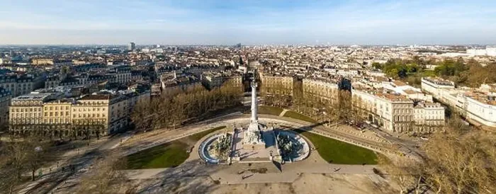 Framed Print : Aerial view Place des Quinconces, Bordeaux and the Garonne river, filmed by drone, France, Europe Framed Print : Aerial view Place des Quinconces, Bordeaux and the Garonne river, filmed by drone, France, Europe