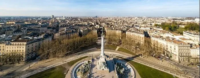 Framed Print : Aerial view Place des Quinconces, Bordeaux and the Garonne river, filmed by drone, France, Europe Framed Print : Aerial view Place des Quinconces, Bordeaux and the Garonne river, filmed by drone, France, Europe