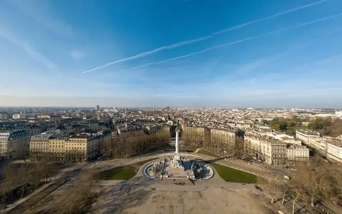 Framed Print : Aerial view Place des Quinconces, Bordeaux and the Garonne river, filmed by drone, France, Europe Framed Print : Aerial view Place des Quinconces, Bordeaux and the Garonne river, filmed by drone, France, Europe
