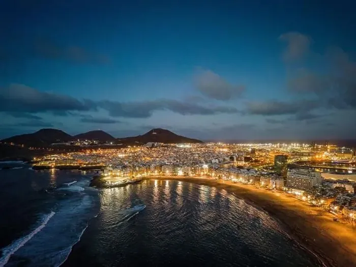 Framed Print : Aerial view of Playa de las Canternas at night, Las Palmas de Gran Canaria, Gran Canaria, Spain Framed Print : Aerial view of Playa de las Canternas at night, Las Palmas de Gran Canaria, Gran Canaria, Spain