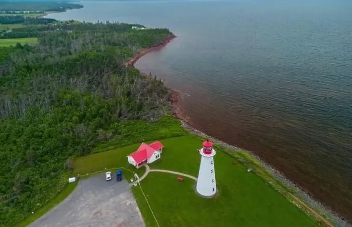 Framed Print : Aerial view of Point prim lighthouse PEI, Canada Framed Print : Aerial view of Point prim lighthouse PEI, Canada