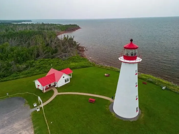 Framed Print : Aerial view of Point prim lighthouse PEI, Canada Framed Print : Aerial view of Point prim lighthouse PEI, Canada