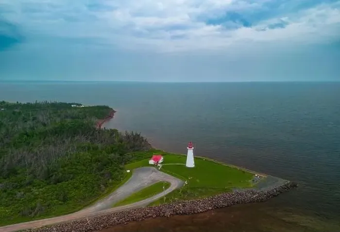Framed Print : Aerial view of Point prim lighthouse PEI, Canada Framed Print : Aerial view of Point prim lighthouse PEI, Canada