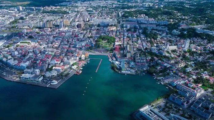Framed Print : Aerial View to the Pointe-à-Pitre city center in Guadeloupe island, overseas region and department of France Framed Print : Aerial View to the Pointe-à-Pitre city center in Guadeloupe island, overseas region and department of France