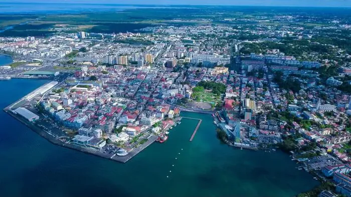 Framed Print : Aerial View to the Pointe-à-Pitre city center in Guadeloupe island, overseas region and department of France Framed Print : Aerial View to the Pointe-à-Pitre city center in Guadeloupe island, overseas region and department of France