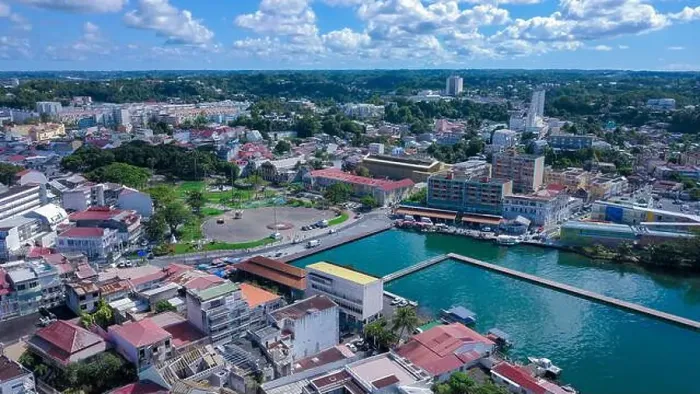 Framed Print : Aerial View to the Pointe-à-Pitre city center in Guadeloupe island, overseas region and department of France Framed Print : Aerial View to the Pointe-à-Pitre city center in Guadeloupe island, overseas region and department of France