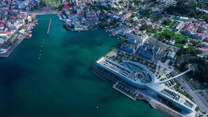 Framed Print : Aerial View to the Pointe-à-Pitre city center in Guadeloupe island, overseas region and department of France