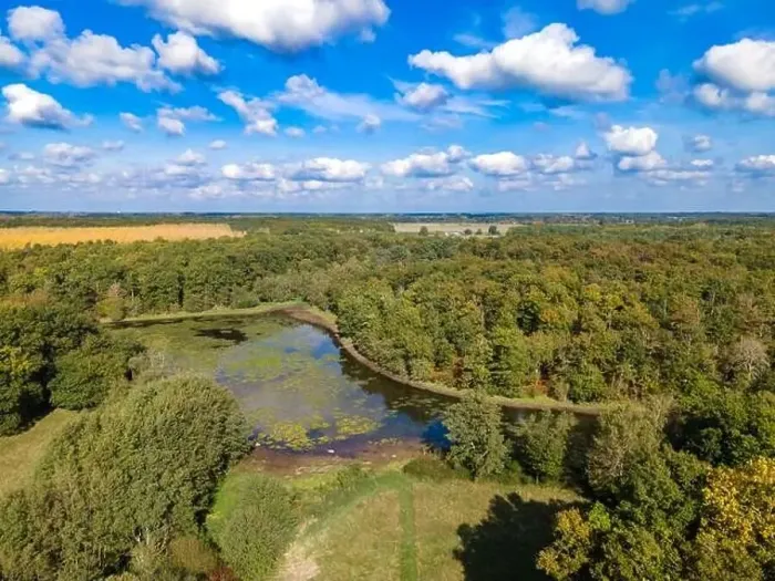 Framed Print : Aerial view of a pond in Loire Valley, France Framed Print : Aerial view of a pond in Loire Valley, France