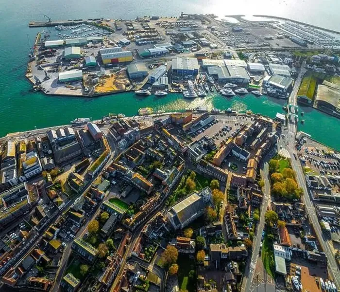 Framed Print : Aerial view of Poole, a coastal town in Dorset Framed Print : Aerial view of Poole, a coastal town in Dorset