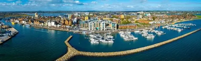 Framed Print : Aerial view of Poole, a coastal town in Dorset Framed Print : Aerial view of Poole, a coastal town in Dorset