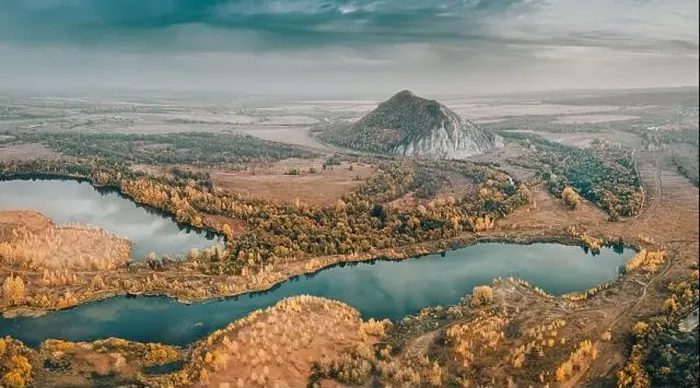 Framed Print : Aerial view of the popular attraction of Bashkortostan - Mount Shikhan Framed Print : Aerial view of the popular attraction of Bashkortostan - Mount Shikhan