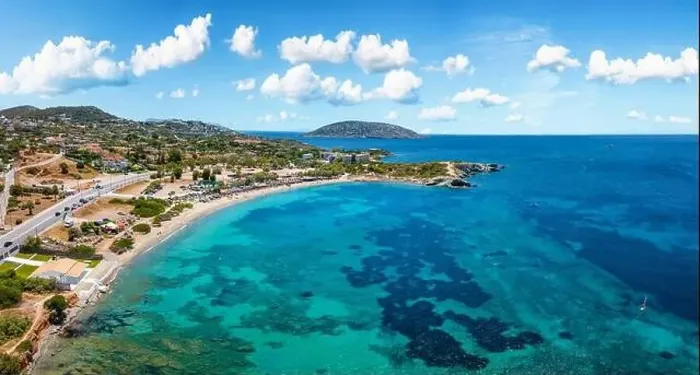 Framed Print : Aerial view of the popular Mavro Lithari beach Framed Print : Aerial view of the popular Mavro Lithari beach
